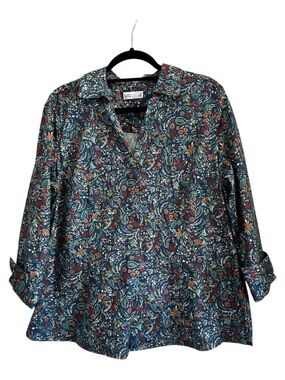 Croft & Barrow Women's "Woodland Ditsy" Forest Print Button-Front Blouse XL